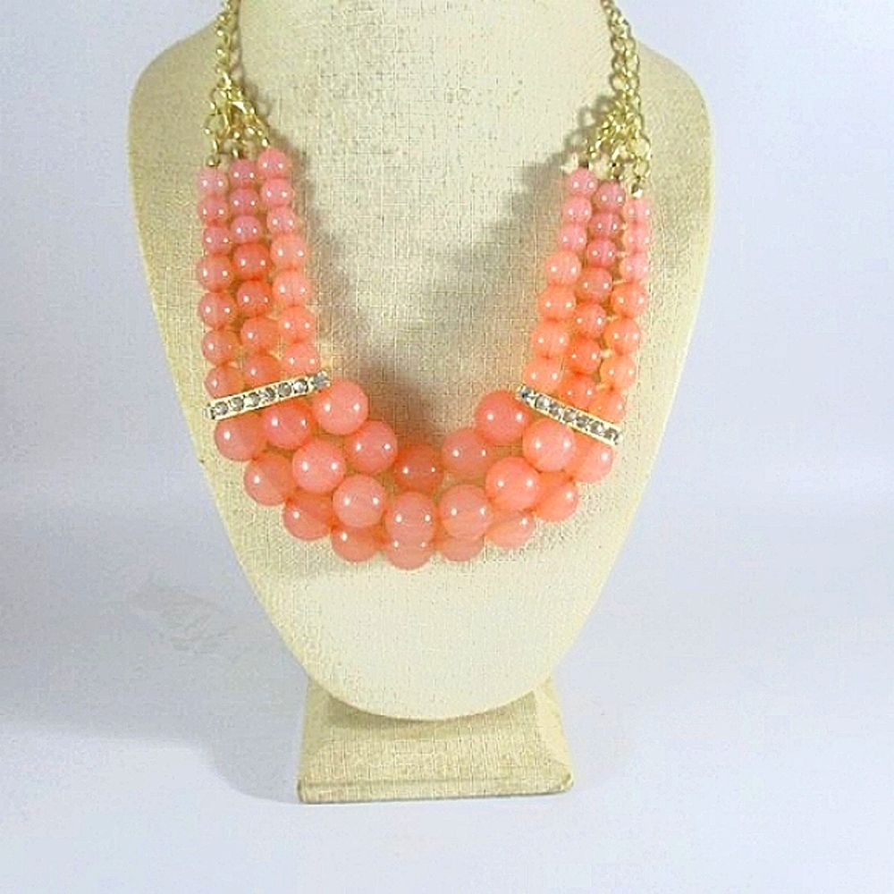 Pink Beaded Statement Crystal Bib Necklace